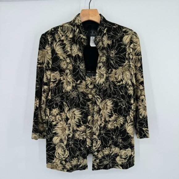 Alex Evenings Womens 2 pc Floral jacket Tank Top size Medium Black Gold sparkle - Picture 8 of 16